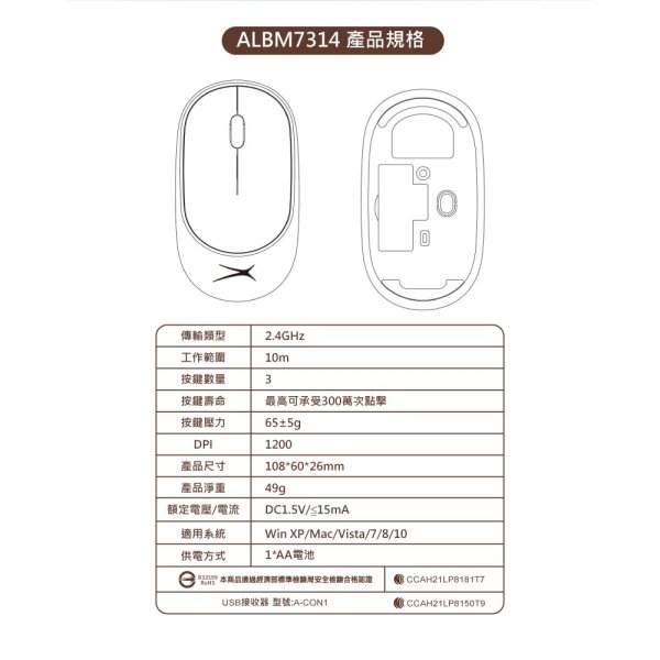 ALTEC LANSING簡約美學無線滑鼠 ALBM7314：圖片 7