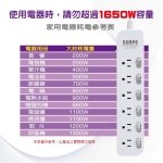 SAMPO六開六插電源延長線9尺 EL-W66R9：圖片 2