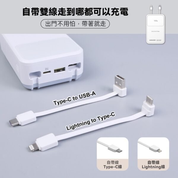 WONDER可拆線22.5W快充行動電源20000mAh-白 WA-P10B：圖片 6
