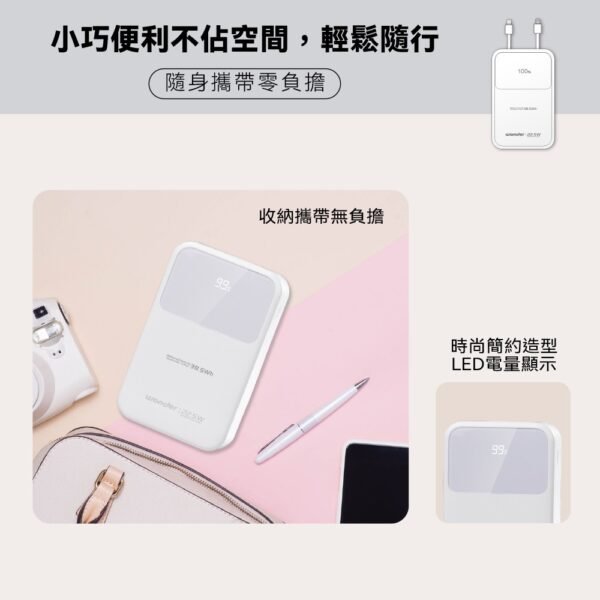 WONDER可拆線式22.5W快充行動電源10000mAh-白 WA-P12A：圖片 6