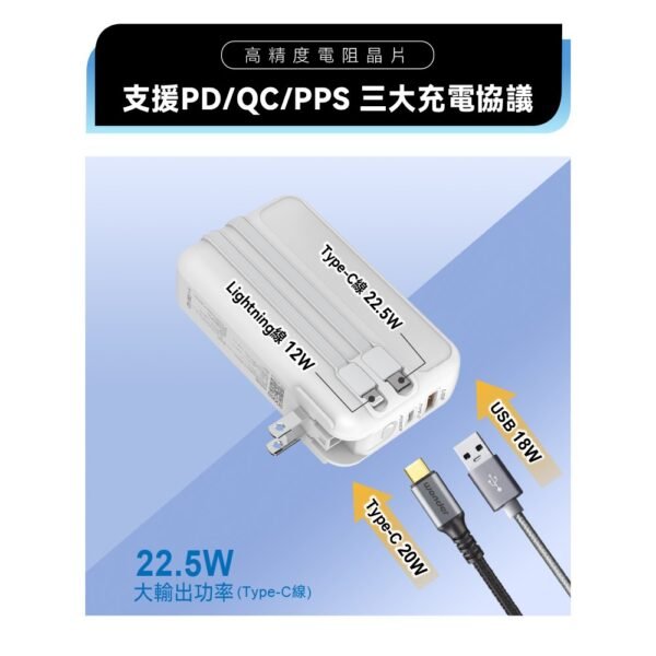 WONDER多功能旅行插頭帶線22.5W快充10000mAh行動電源 WA-P22AA：圖片 4